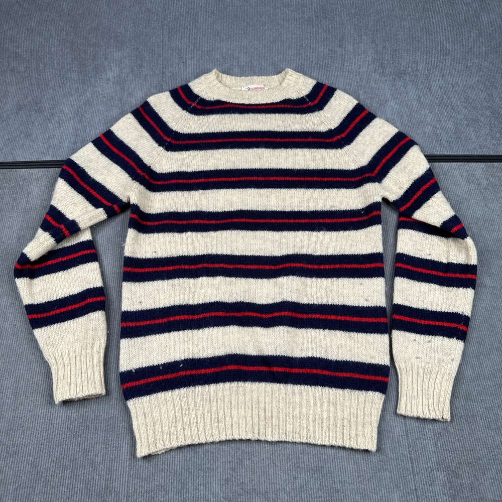 Clansman Scottish Shetland Wool Sweater Mens Large Striped Crew Neck Bermuda